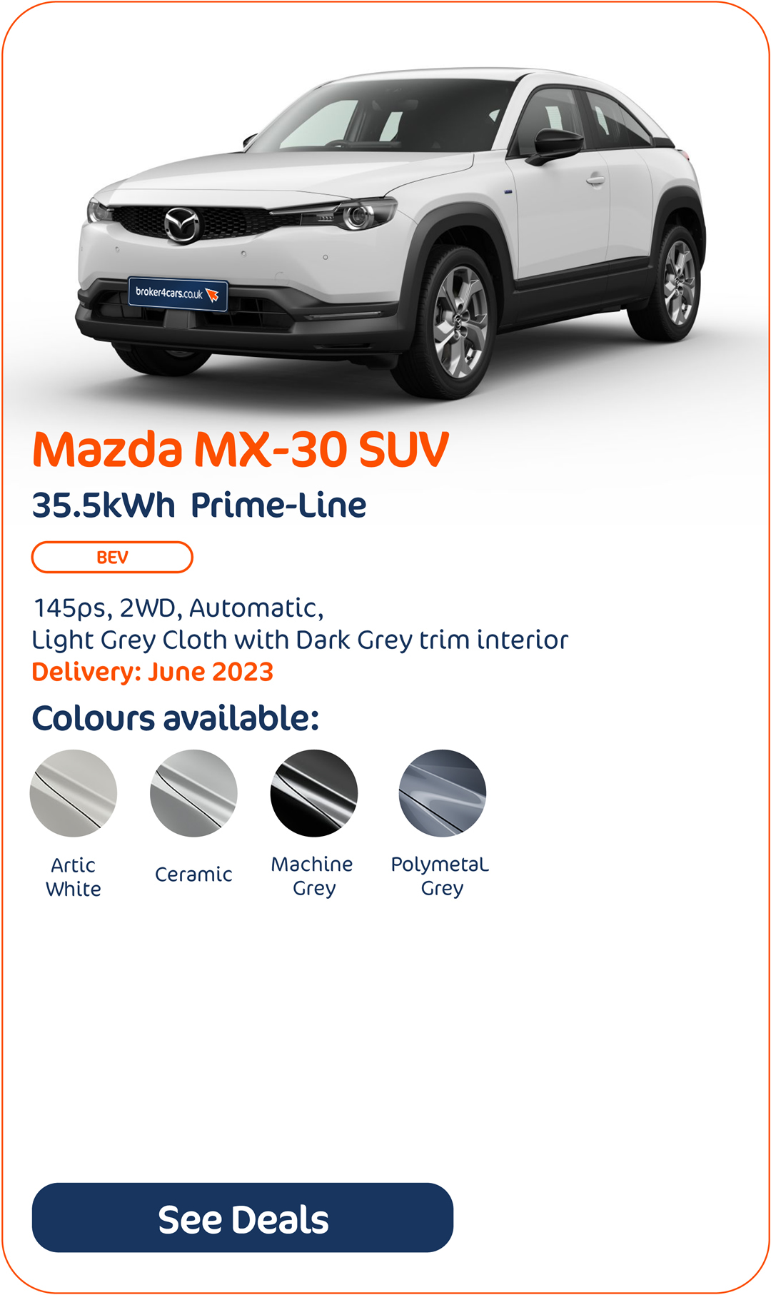 Mazda MX-30 SUV 35.5kWh Prime-Line - Click to Enquire